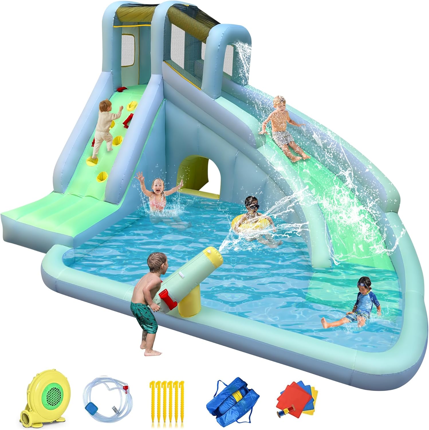 Kids Outdoor Climbing Wall - 6'sı 1 Arada Şişme Çocuk Oyun
