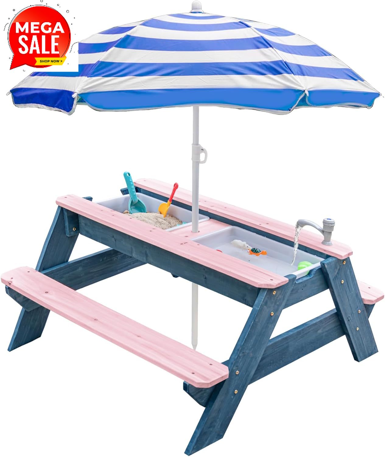 Kids Outdoor Bench With Umbrella - Çocuklar için 3'ü 1 Arada Kum