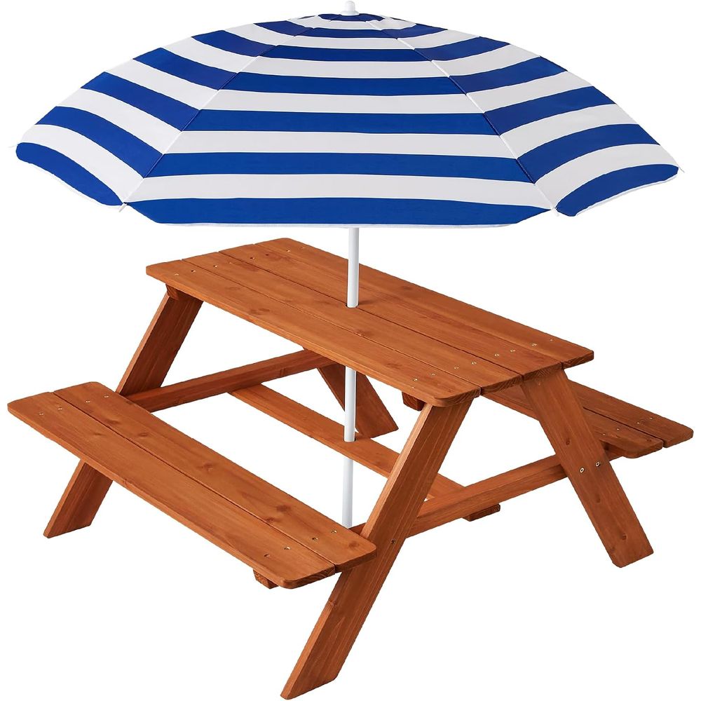 Kids Outdoor Bench With Umbrella - Ahşap Çocuk Piknik Masası, Şemsiyeli, Dış