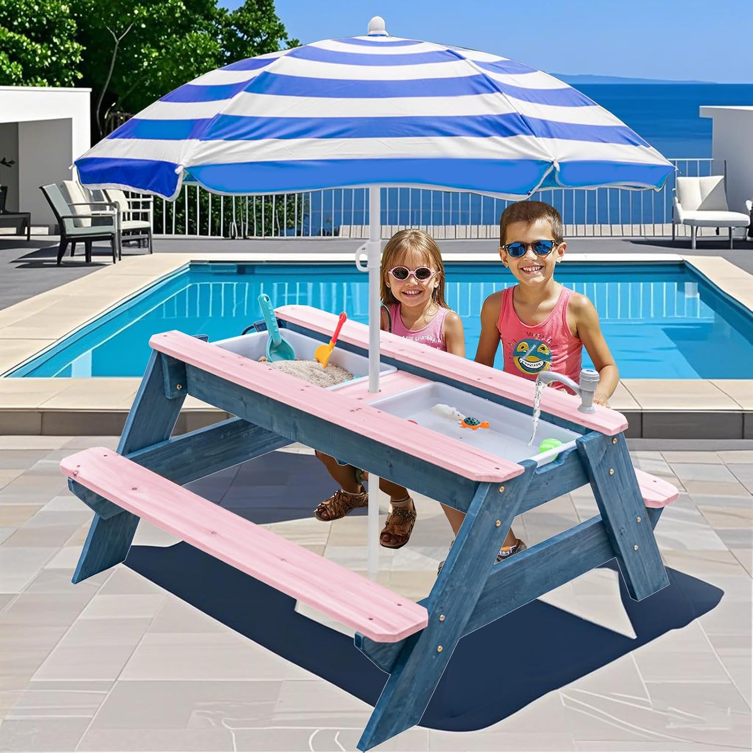 Çocuklar için 3'ü 1 Arada Kum  - Kids Outdoor Bench With Umbrella incelemesi ve fiyatı