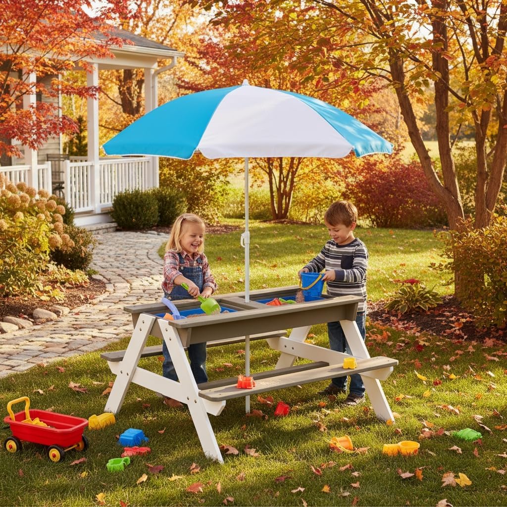 Çocuk Piknik Masası, 3'ü 1 Ara - Kids Outdoor Bench With Umbrella incelemesi ve fiyatı