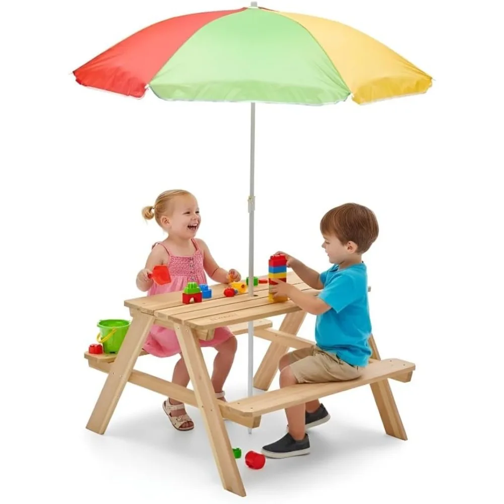 Ahşap Çocuk Piknik Masası Açık - Kids Outdoor Bench With Umbrella incelemesi ve fiyatı